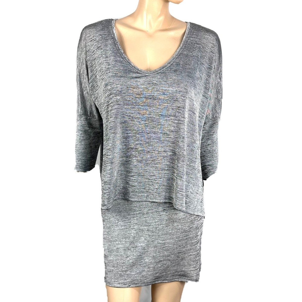 Joseph Ribkoff Tunic Top Slinky Layered V-Neck Women’s Size US 10 Heather Gray